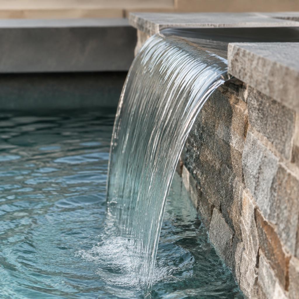 Sheet of water spilling over a stone edge